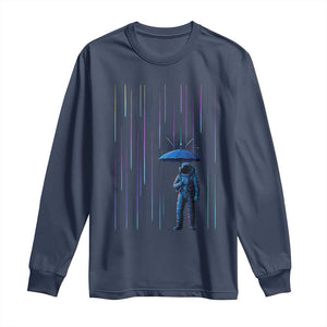 Perseid Meteor Shower Raining Astronaut With Umbrella Long Sleeve Shirt TS11 Navy Print Your Wear
