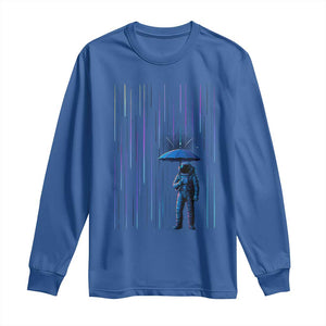 Perseid Meteor Shower Raining Astronaut With Umbrella Long Sleeve Shirt TS11 Royal Blue Print Your Wear