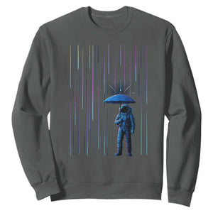 Perseid Meteor Shower Raining Astronaut With Umbrella Sweatshirt TS11 Dark Heather Print Your Wear