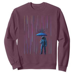 Perseid Meteor Shower Raining Astronaut With Umbrella Sweatshirt TS11 Maroon Print Your Wear