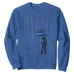 Perseid Meteor Shower Raining Astronaut With Umbrella Sweatshirt TS11 Royal Blue Print Your Wear