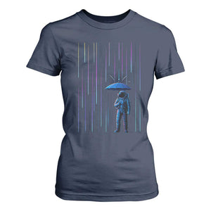 Perseid Meteor Shower Raining Astronaut With Umbrella T Shirt For Women TS11 Navy Print Your Wear