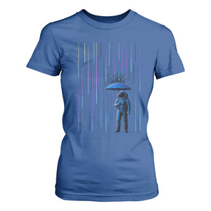 Perseid Meteor Shower Raining Astronaut With Umbrella T Shirt For Women TS11 Royal Blue Print Your Wear