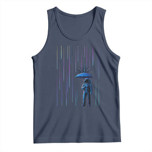 Perseid Meteor Shower Raining Astronaut With Umbrella Tank Top TS11 Navy Print Your Wear