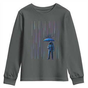 Perseid Meteor Shower Raining Astronaut With Umbrella Youth Sweatshirt TS11 Dark Heather Print Your Wear