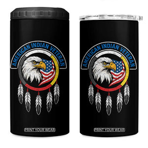 American Indian Veteran 4 in 1 Can Cooler Tumbler Native American Veteran Eagle Dreamcatcher TS11 One Size: 16 oz Black Print Your Wear
