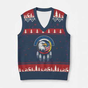 American Indian Veteran V-Neck Knit Sweater Vest Native American Veteran Eagle Dreamcatcher TS11 Navy Red Print Your Wear