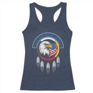 American Indian Veteran Racerback Tank Top Native American Veteran Eagle Dreamcatcher TS11 Navy Print Your Wear