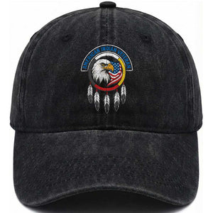 American Indian Veteran Washed Cotton Baseball Cap Native American Veteran Eagle Dreamcatcher TS11 Washed Cap Universal Fit Black Print Your Wear