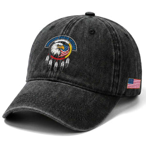 American Indian Veteran Washed Cotton Baseball Cap Native American Veteran Eagle Dreamcatcher TS11 Print Your Wear