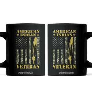 American Indian Veteran Coffee Mug Native American Veteran Feathers Camo Flag TS11 Black Print Your Wear