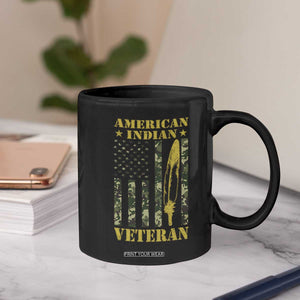 American Indian Veteran Coffee Mug Native American Veteran Feathers Camo Flag TS11 Print Your Wear