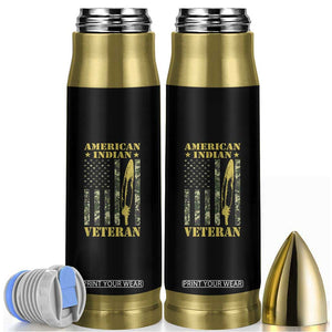American Indian Veteran Bullet Tumbler Native American Veteran Feathers Camo Flag TS11 Black Print Your Wear