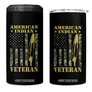 American Indian Veteran 4 in 1 Can Cooler Tumbler Native American Veteran Feathers Camo Flag TS11 One Size: 16 oz Black Print Your Wear