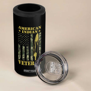 American Indian Veteran 4 in 1 Can Cooler Tumbler Native American Veteran Feathers Camo Flag TS11 Print Your Wear
