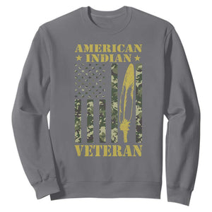 American Indian Veteran Sweatshirt Native American Veteran Feathers Camo Flag TS11 Charcoal Print Your Wear