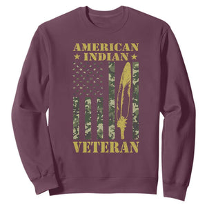 American Indian Veteran Sweatshirt Native American Veteran Feathers Camo Flag TS11 Maroon Print Your Wear