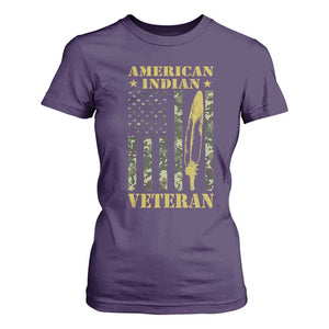 American Indian Veteran T Shirt For Women Native American Veteran Feathers Camo Flag TS11 Purple Print Your Wear