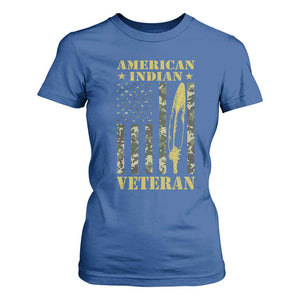 American Indian Veteran T Shirt For Women Native American Veteran Feathers Camo Flag TS11 Royal Blue Print Your Wear
