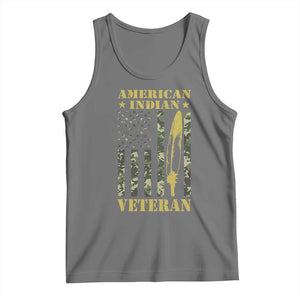 American Indian Veteran Tank Top Native American Veteran Feathers Camo Flag TS11 Black Heather Print Your Wear