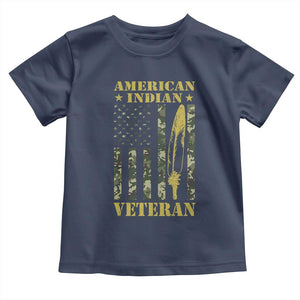 American Indian Veteran Toddler T Shirt Native American Veteran Feathers Camo Flag TS11 Navy Print Your Wear