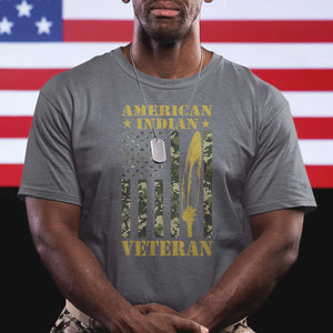 American Indian Veteran T Shirt Native American Veteran Feathers Camo Flag TS11 Charcoal Print Your Wear