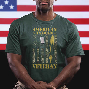 American Indian Veteran T Shirt Native American Veteran Feathers Camo Flag TS11 Dark Forest Green Print Your Wear
