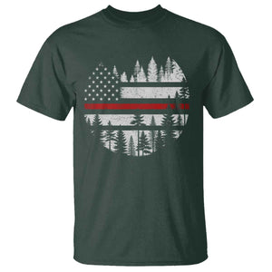 Wildland Firefighter Forest Red Line American Flag T Shirt