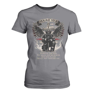 Christian Firefighter T Shirt For Women When You Walk Through The Fire You Shall Not Be Burned American Flag