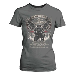Christian Firefighter T Shirt For Women When You Walk Through The Fire You Shall Not Be Burned American Flag