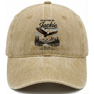Jackie Bald Eagle Memorial Tribute Washed Cotton Baseball Cap Forever Flying High Big Bear California 2012 2026 TS11 Print Your Wear