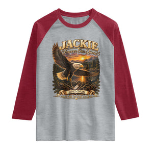 Jackie The Eagle Big Bear Lake California Raglan Shirt Forever Our Queen And In Our Hearts Wildlife Supports TS11 Heather Gray Heather Red Print Your Wear