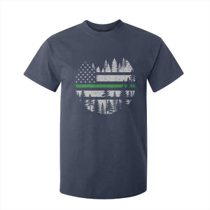 Park Ranger Law Enforcement Forest Green Line American Flag T Shirt For Kid