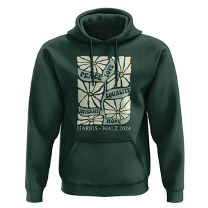 Harris Walz 2024 Hoodie Peace Love Equality Diversity Hope Hand Drawn Flower TS11 Dark Forest Green Print Your Wear