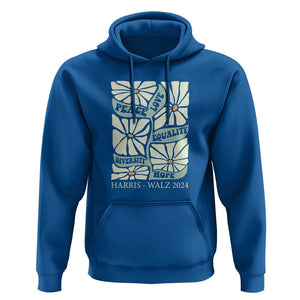 Harris Walz 2024 Hoodie Peace Love Equality Diversity Hope Hand Drawn Flower TS11 Royal Blue Print Your Wear