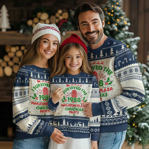 I Survived The 1988 Nakatomi Plaza Xmas Party Ugly Christmas Sweater Vintage Mistletoe TS11 Navy Print Your Wear
