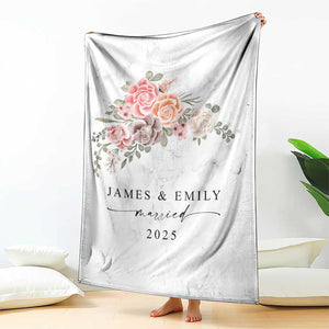 Personalized First Christmas Married Throw Blanket Custom Name Couple Vintage Rose Flowers TS11 Print Your Wear