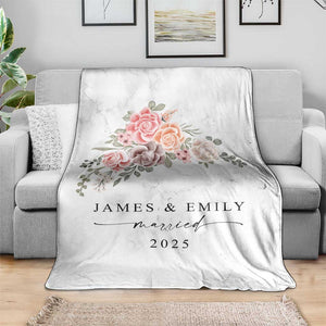 Personalized First Christmas Married Throw Blanket Custom Name Couple Vintage Rose Flowers TS11 Print Your Wear