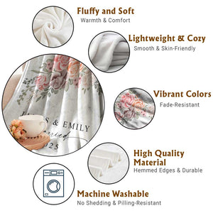 Personalized First Christmas Married Throw Blanket Custom Name Couple Vintage Rose Flowers TS11 Print Your Wear