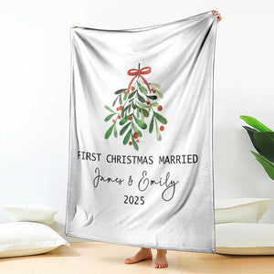Personalized First Christmas Married Throw Blanket Custom Name Couple Xmas Mistletoe TS11 Print Your Wear
