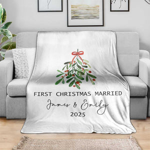 Personalized First Christmas Married Throw Blanket Custom Name Couple Xmas Mistletoe TS11 Print Your Wear
