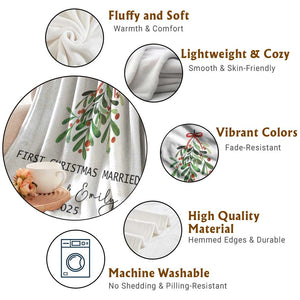 Personalized First Christmas Married Throw Blanket Custom Name Couple Xmas Mistletoe TS11 Print Your Wear