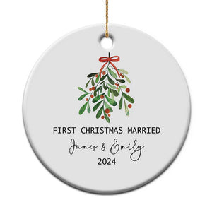 Personalized First Christmas Married 2024 Christmas Ornament Custom Name Couple Xmas Mistletoe TS11 Print Your Wear
