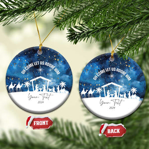 Personalized Christian Xmas 2024 Christmas Ornament Custom Text Oh Come Let Us Adore Him TS11 Circle Blue Print Your Wear
