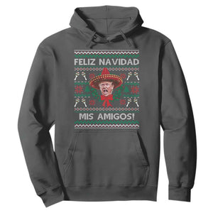 Funny Trump Mexico Christmas Hoodie Feliz Navidad Mis Amigos Sombrero Xmas TS11 Dark Heather Print Your Wear