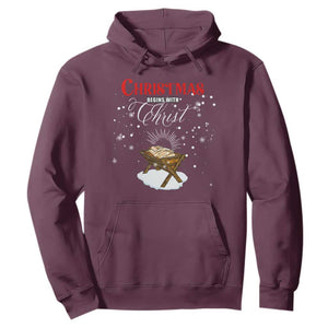 Christmas Begins With Christ Hoodie Christian Christmas Jesus God TS11 Maroon Print Your Wear
