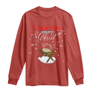 Christmas Begins With Christ Long Sleeve Shirt Christian Christmas Jesus God TS11 Red Print Your Wear