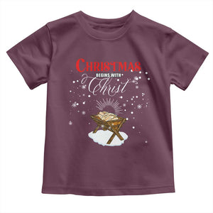 Christmas Begins With Christ Toddler T Shirt Christian Christmas Jesus God TS11 Maroon Print Your Wear