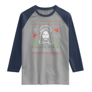 Funny Christian Christmas Raglan Shirt Birthday Boy Jesus God Xmas Tree Angels TS11 Sport Gray Navy Print Your Wear