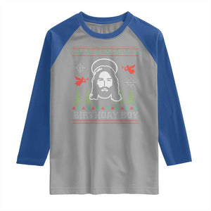 Funny Christian Christmas Raglan Shirt Birthday Boy Jesus God Xmas Tree Angels TS11 Sport Gray Royal Print Your Wear